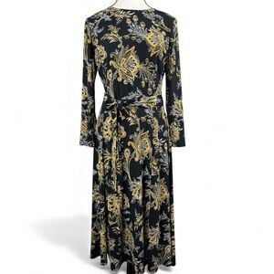 Anne Klein Black and Gold Paisley Floral Long Sleeve Dress | 6